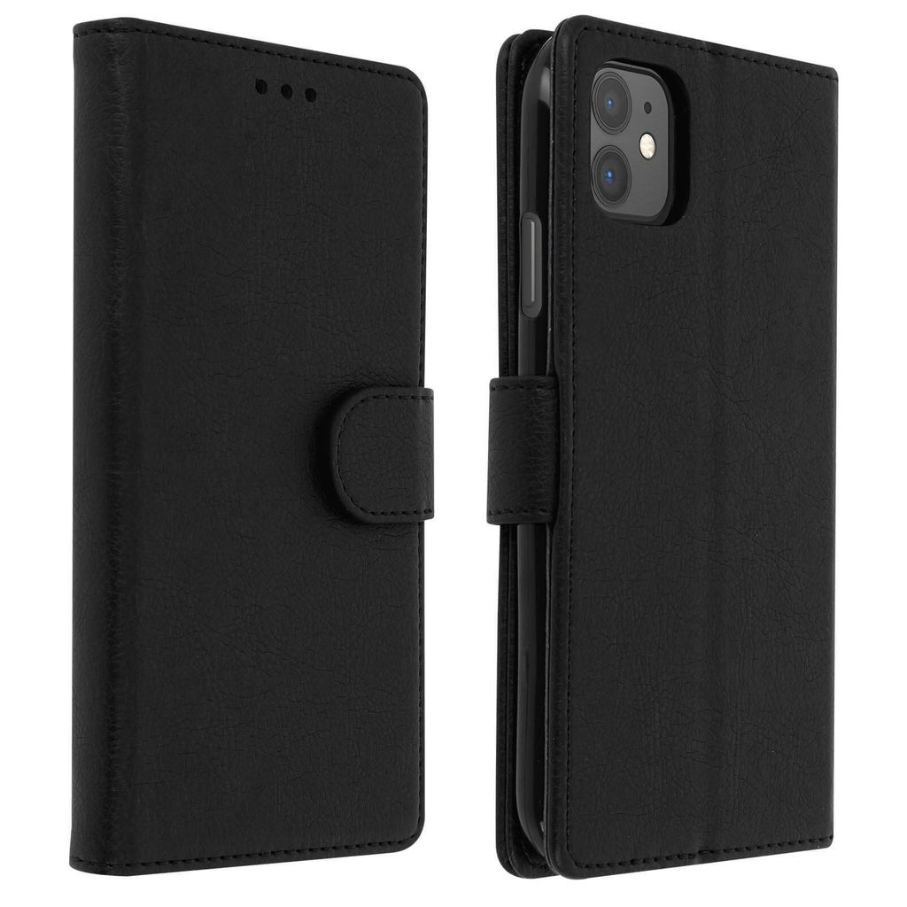 Avizar, Flip Cover Geldbörse, Klappetui Kunstleder für Apple iPhone 11, Schwarz