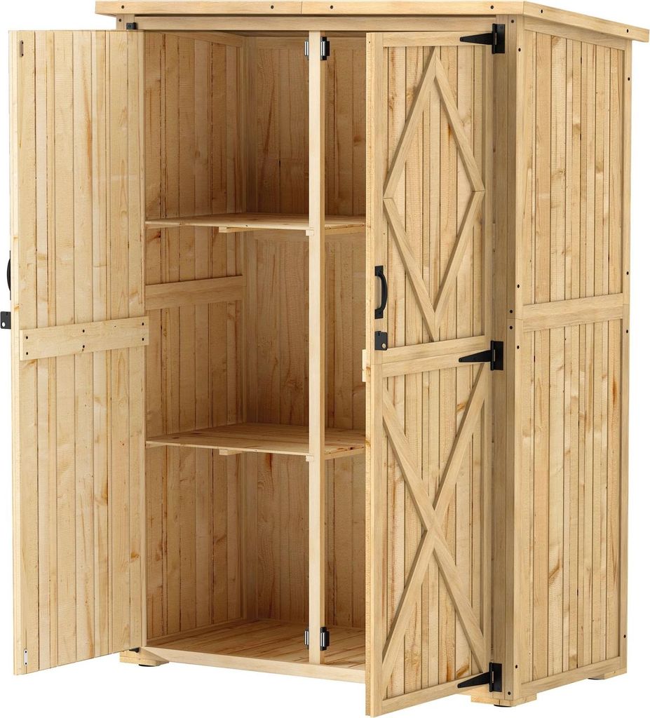 Armoire à outils de jardin en bois avec double porte Image du produit 