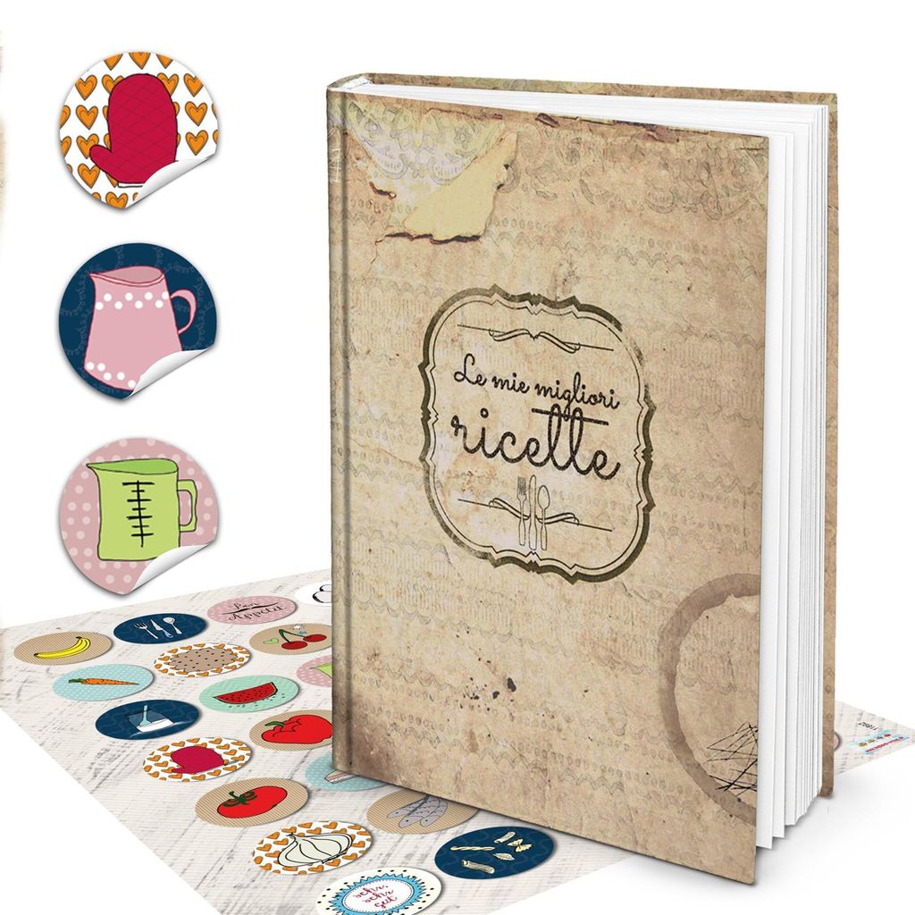 XXL HARDCOVER Italienisches Kochbuch zum Selberschreiben LE MIE MIGLIORI RICETTE + KOCHLÖFFEL Herz mit 164 leeren weißen blanko Seiten Rezeptbuch...