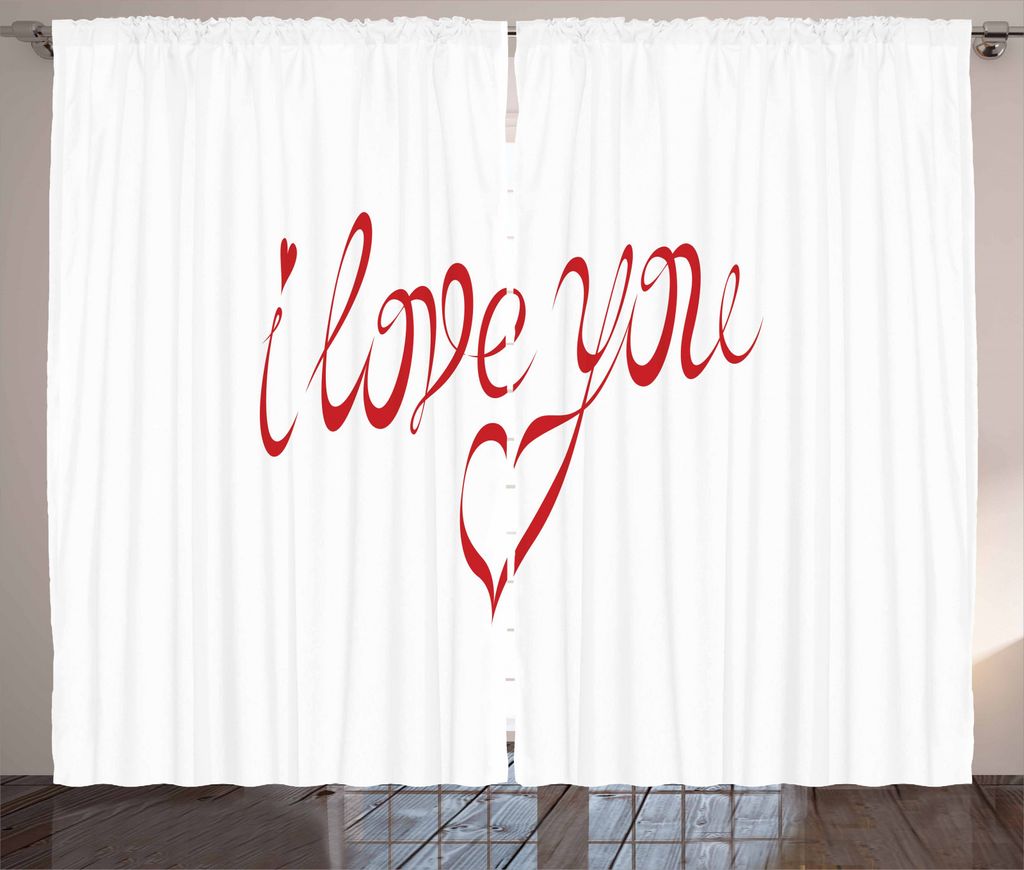 ABAKUHAUS Ich liebe dich Rustikaler Vorhang, Wirbelnden Schriftart in Rot, Wohnzimmer Universalband Gardinen mit Schlaufen und Haken, 280 x 245 cm,...