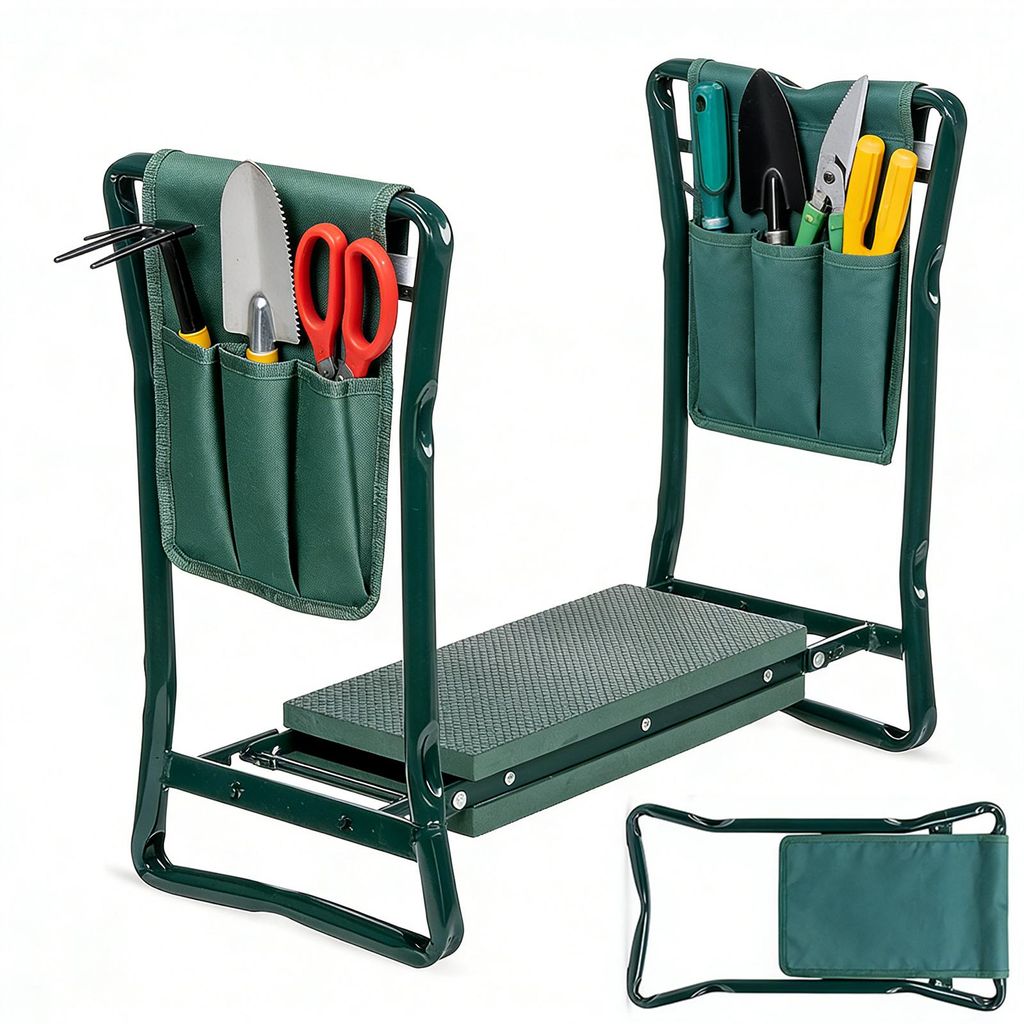 Tabouret de jardin vert, coussin moelleux pour les genoux, Image du produit 