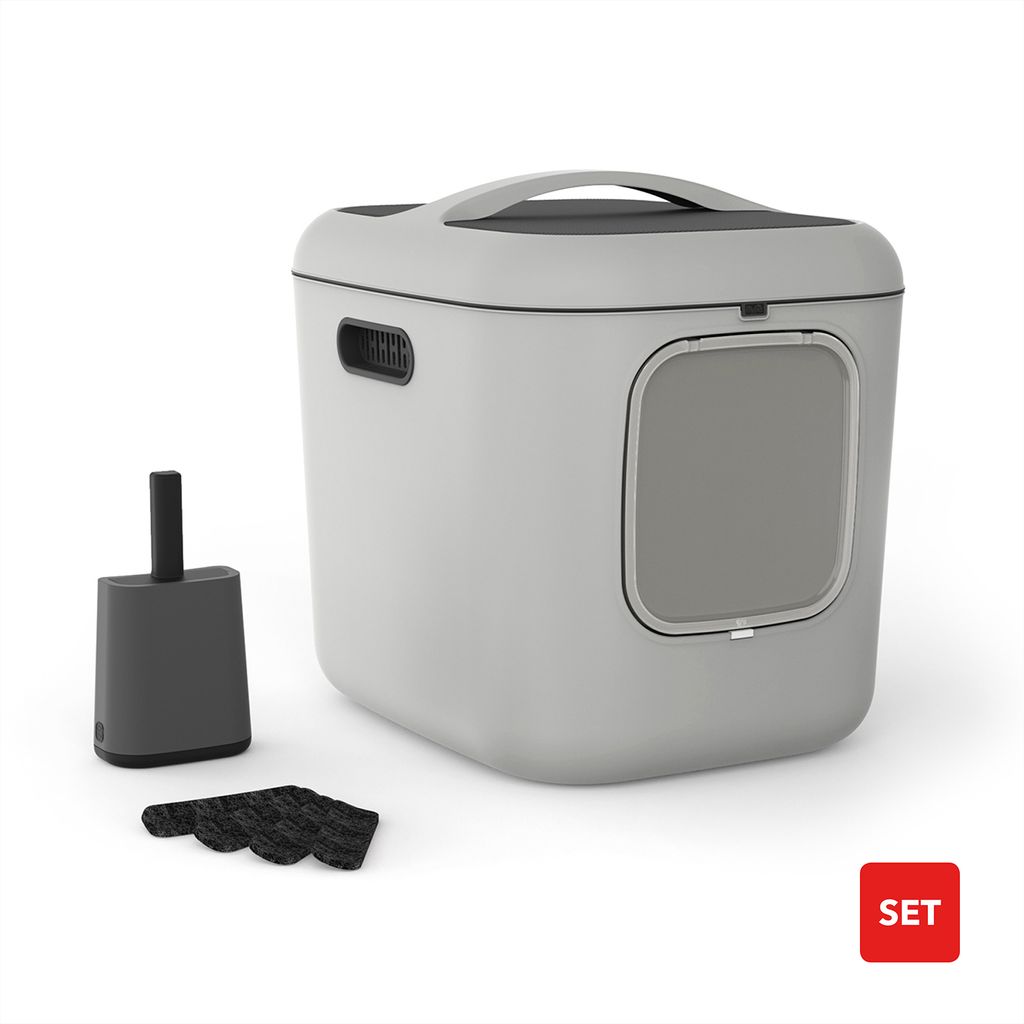 Rotho Katzentoilette mit Haube Bea XL – 61,4 x 49,5 x 57,3 cm – 13,5 cm Einstieg – großes Katzenklo mit Filter, Schaufel & Magnetklappe – ...