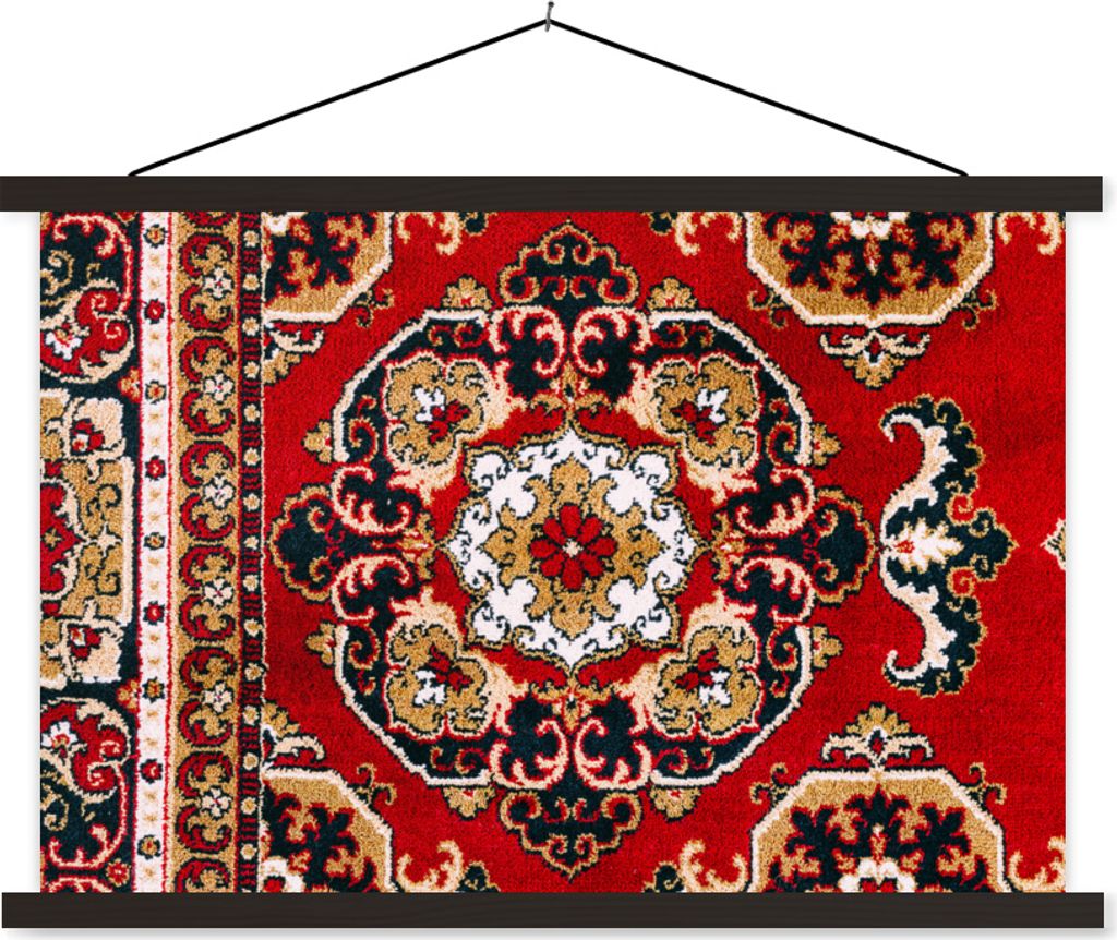 MuchoWow Textilposter Persischer Teppich - Teppiche - Rot 60x40 cm mit schwarzem Rahmen - Hölzernes