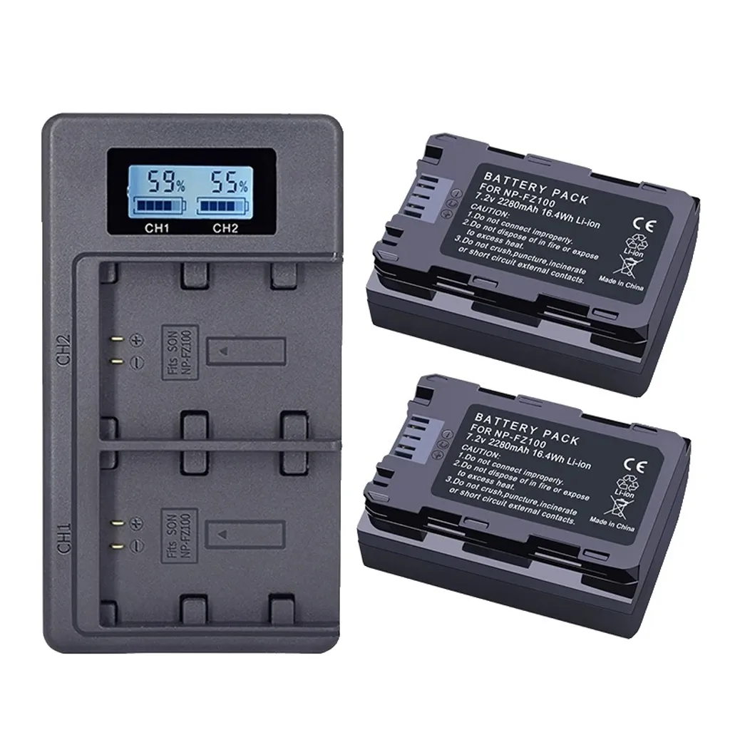 Pack de 2 Batteries NP-FZ100 2280mAh et Chargeur Double USB pour Sony