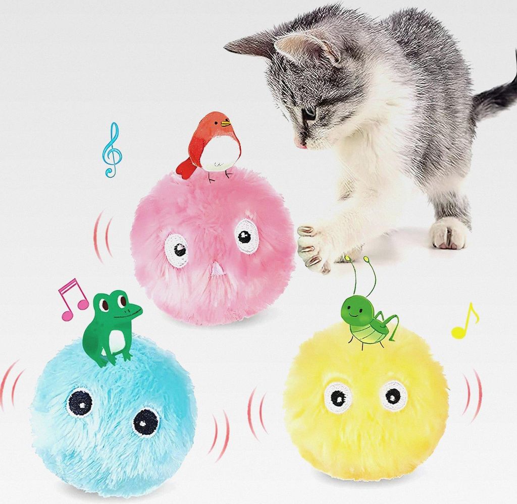 3 Stück Katzenbälle Interaktives Katzenspielzeug Ball mit Sound Kätzchenspielzeug Plüsch Balle, Katzenspielzeug Bälle mit Lebensechte Tierger...