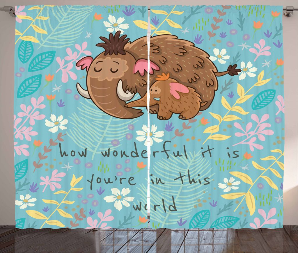ABAKUHAUS Zitat Rustikaler Gardine, Mothers Day Elephant, Schlafzimmer Kräuselband Vorhang mit Schlaufen und Haken, 280 x 245 cm, Mehrfarbig