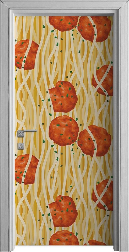 Tür Selbstklebende 90x210 cm Türfolie Türtapete Klebefolie - Spaghetti Frikadellen