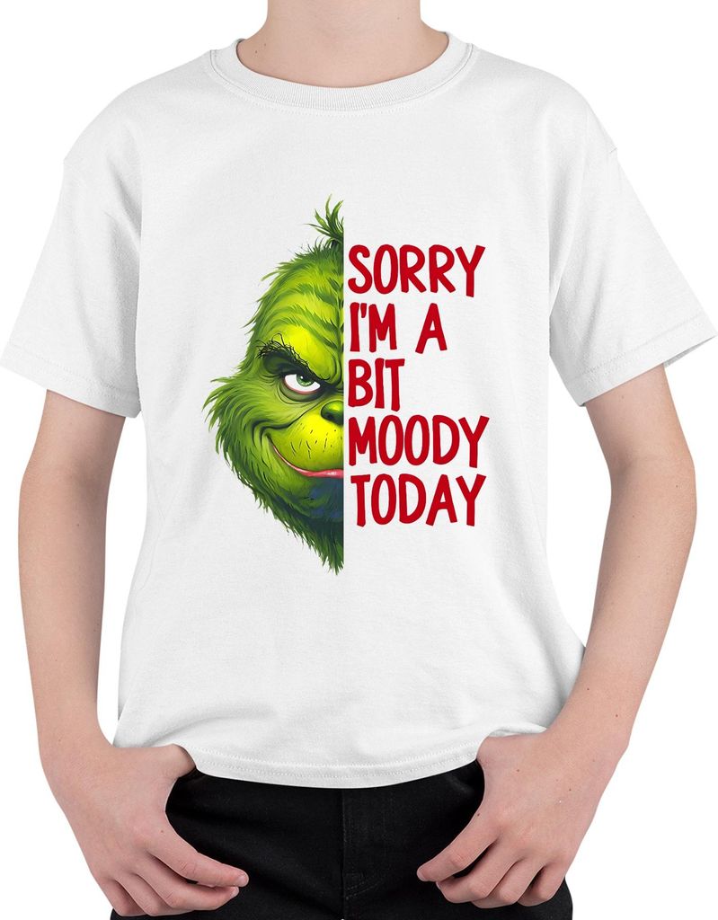 Sorry I'm a bit moody today Grinch Weihnachtsgeschenk lustig Uni Kinder T-Shirt, Weiß, 128