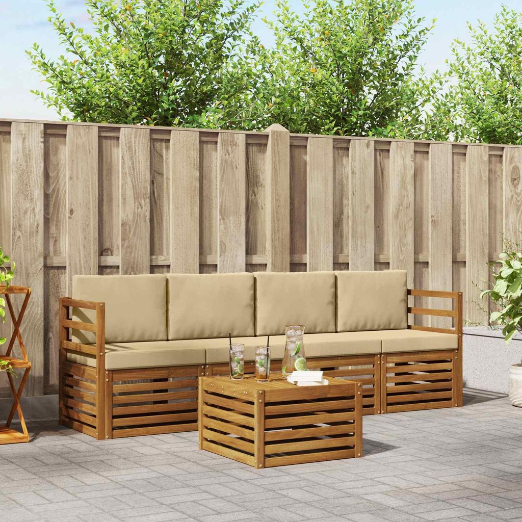 "Seasonal Sale"Sofagarnitur - CLORIS - Balkonmöbe/Sitzgruppe - 5 pcs - Moderne Design - Natur und Beige Massivholz Akazie - Gartensofas DEMöbel44...