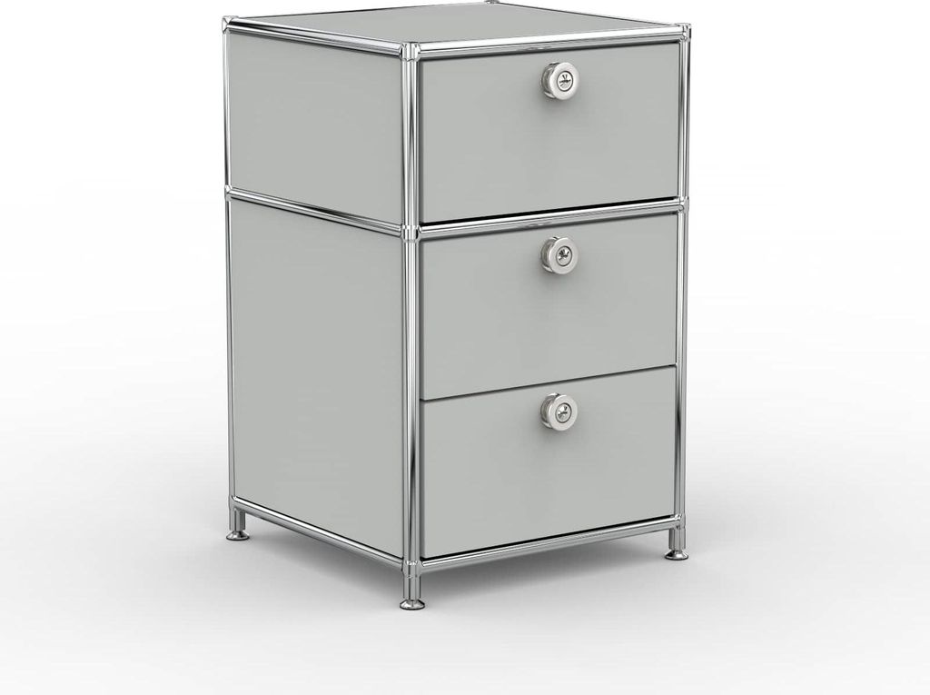 VERSEE Büro-Standcontainer, Metall, 40cm, 1 Schublade + 1 Doppelschublade, Lichtgrau