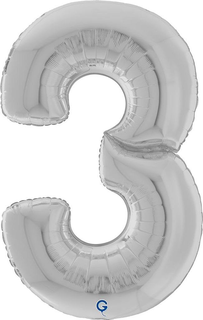 Riesenzahl Giant - Folienballon 64"/162cm - Silber Zahl: 3