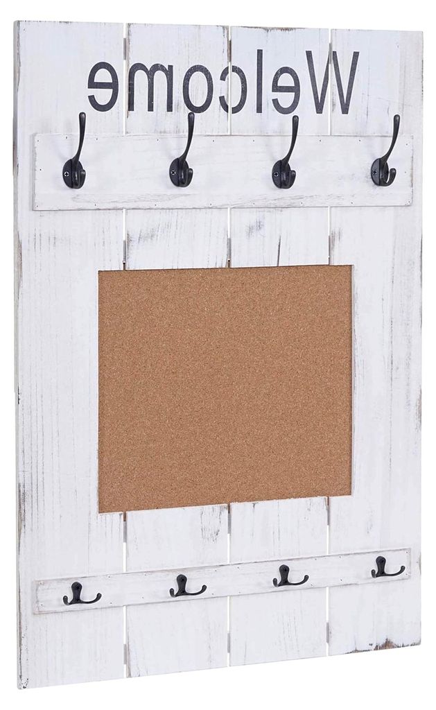 Wandgarderobe mit Pinnwand, Garderobenpaneel, Shabby-Look Vintage, 8 Haken 91x60cm - weiß, shabby