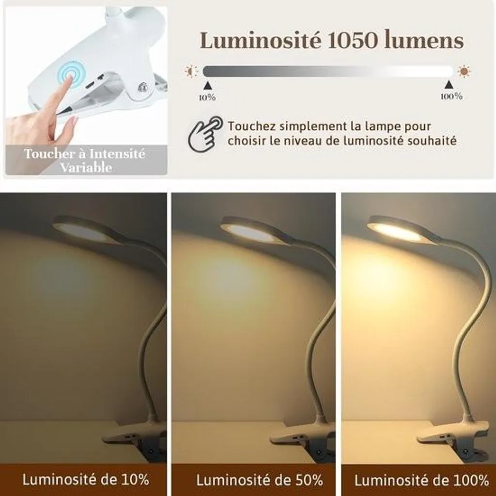 Lampe de chevet à clip portable avec 3 modes de couleur réglables - 2