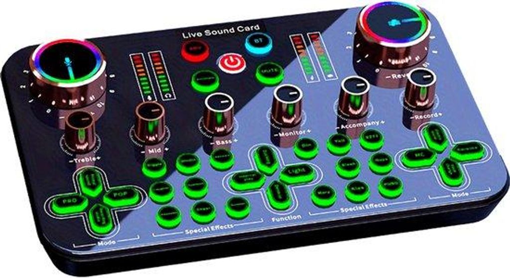 DJ-Audio-Interface mit Mixfunktionen, Realtime-Effekten und Sprachumwandlung, Podcast-Mixen für mobile Geräte und Livestreaming von PC.