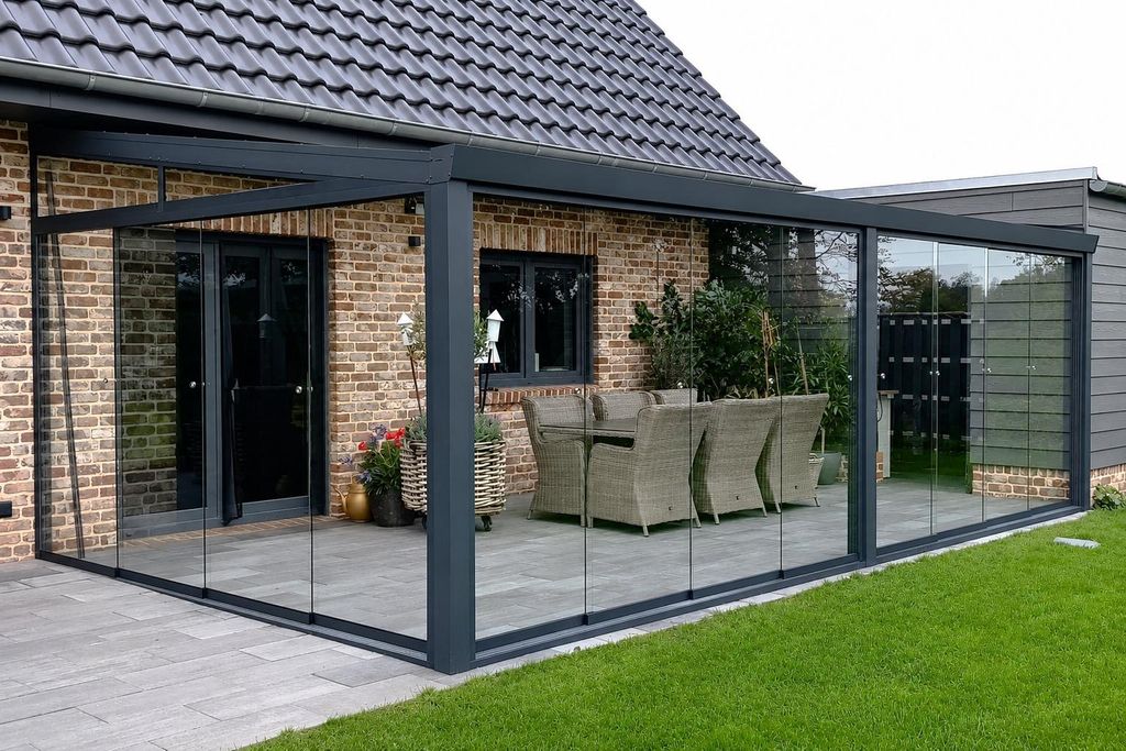700 x 400cm Aluminium Kaltwintergarten Cuxhaven Anthrazit mit Stegplatten
