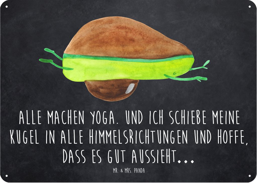 Mr. & Mrs. Panda Blechschild Avocado Yoga DIN A5 - Kreidetafel - Geschenk, Unsportlich, Haha, Wandbild, tafel, Türschild, Metallschild, wandtafel,...