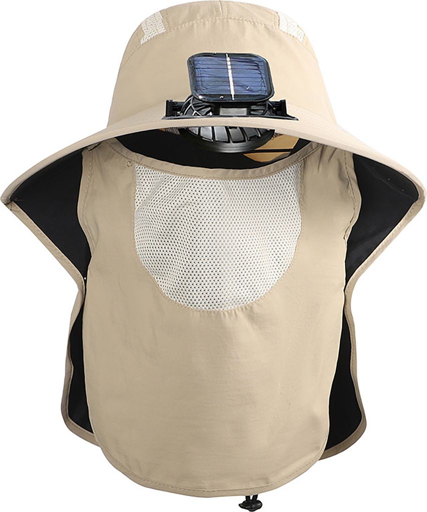 Sonnenhut für Herren mit integriertem Ventilator, breite Krempe, Fischerhut mit Nackenklappe, verstellbar in 3 Geschwindigkeiten, Sonnenschutzkapp...