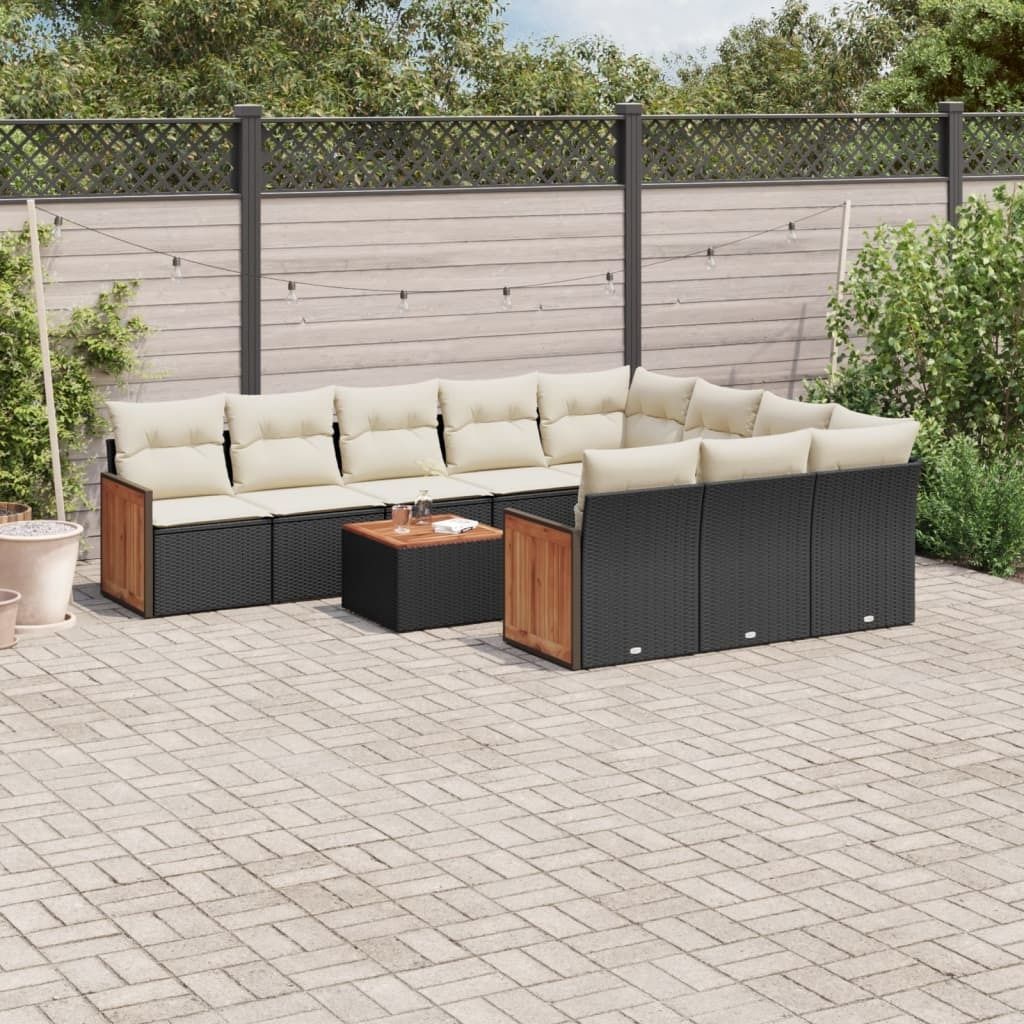 "Rabatt" 11-tlg. Garten-Sofagarnitur - mit sofa - mit Kissen Schwarz Poly Rattan - Lounge-Dining set CC10177