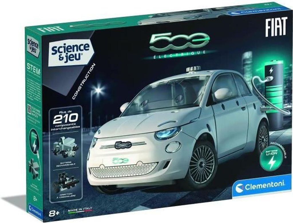 Clementoni Fiat 500 Elektrisch Bausatz, Funktionsmodell, Inklusive Elektromotor, Wiederaufladbare Batterie, App-Unterstützung, Hergestellt in Italien