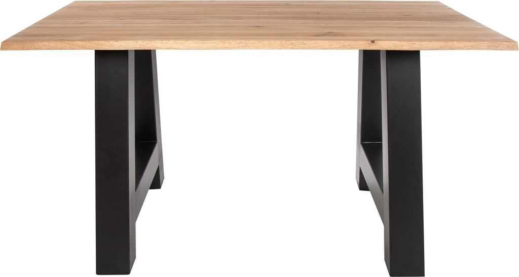 Esstisch 200 x 100 cm Enrico, Eiche Rustik, massiv + geölt, Baumkantentisch mit schwarzem A-Gestell aus Metall, pflegeleichter Esszimmertisch, Tis...