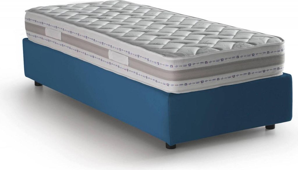 Einzelbett Dabate, Containerbett mit Stoffbespannung, 100% Italy, Frontöffnung, inklusive Matratze Cm 80x190, Blau