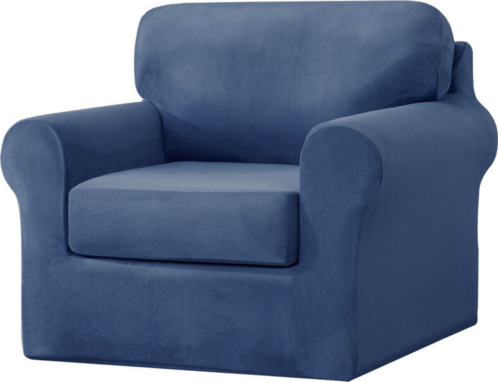 (Blau) 3-teiliger Stretch-Sofabezug, 1-Sitzer-Couchbezug mit separaten Rückenlehnen und Kissen mit Gummiband