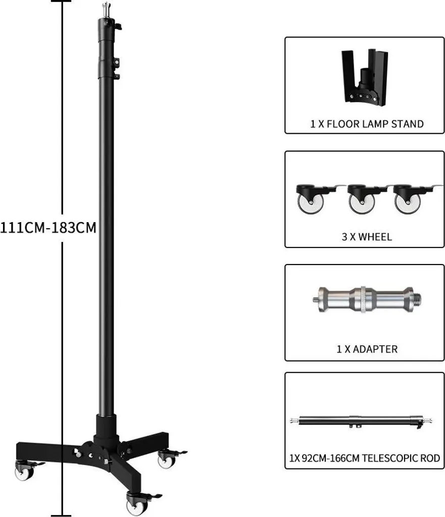 Trépied d'éclairage 183 cm mobile avec roues et structure renforcée - 2