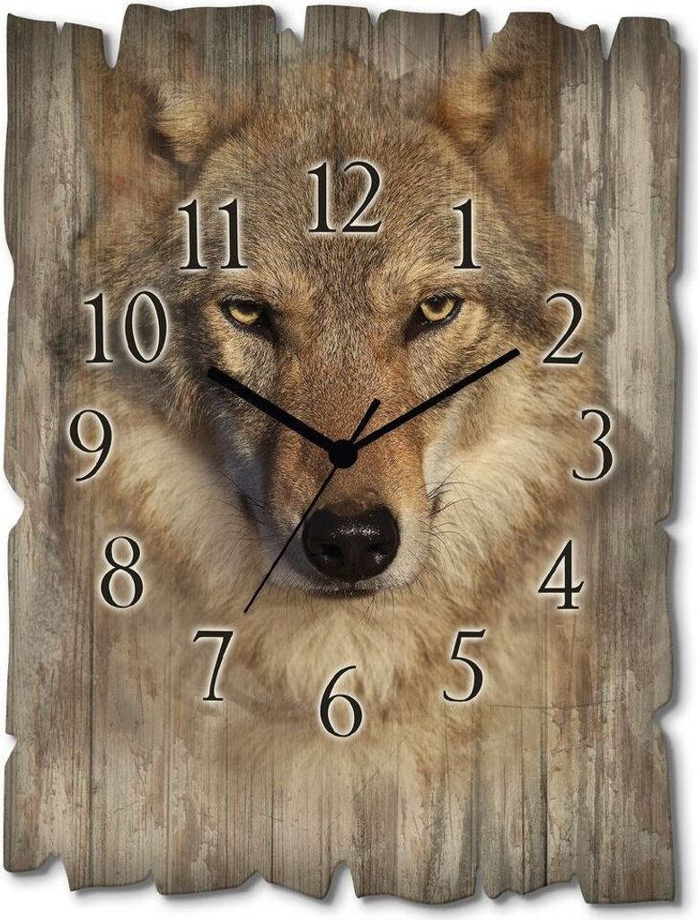 ARTland Holz Wanduhr Quarzuhr - schwarzer Zeiger Wolf Produktbild 