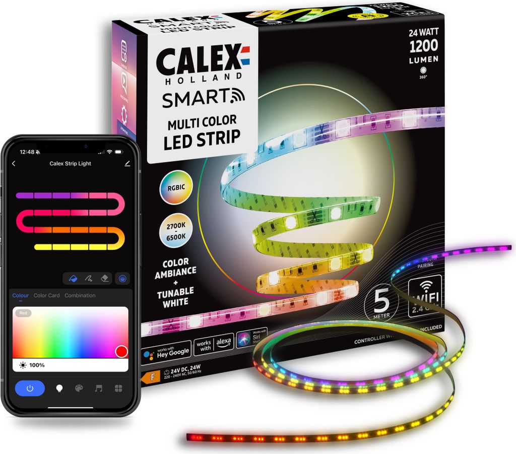 Calex Smart LED Streifen, 5 m, RGBIC-Farben, flexibel & Produktbild 