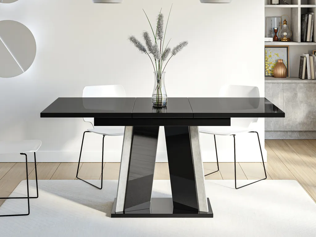Table de salle à manger extensible 120x80 cm en décor béton et blanc