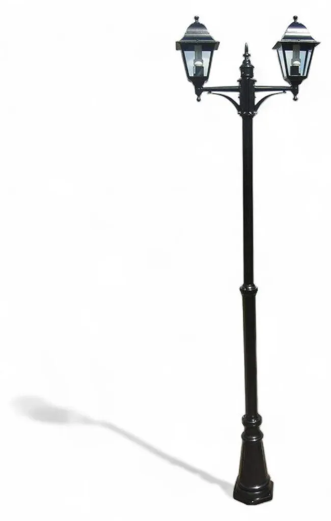 Lampadaire de jardin pour éclairage d'allée noir 2 globes 230 cm E27