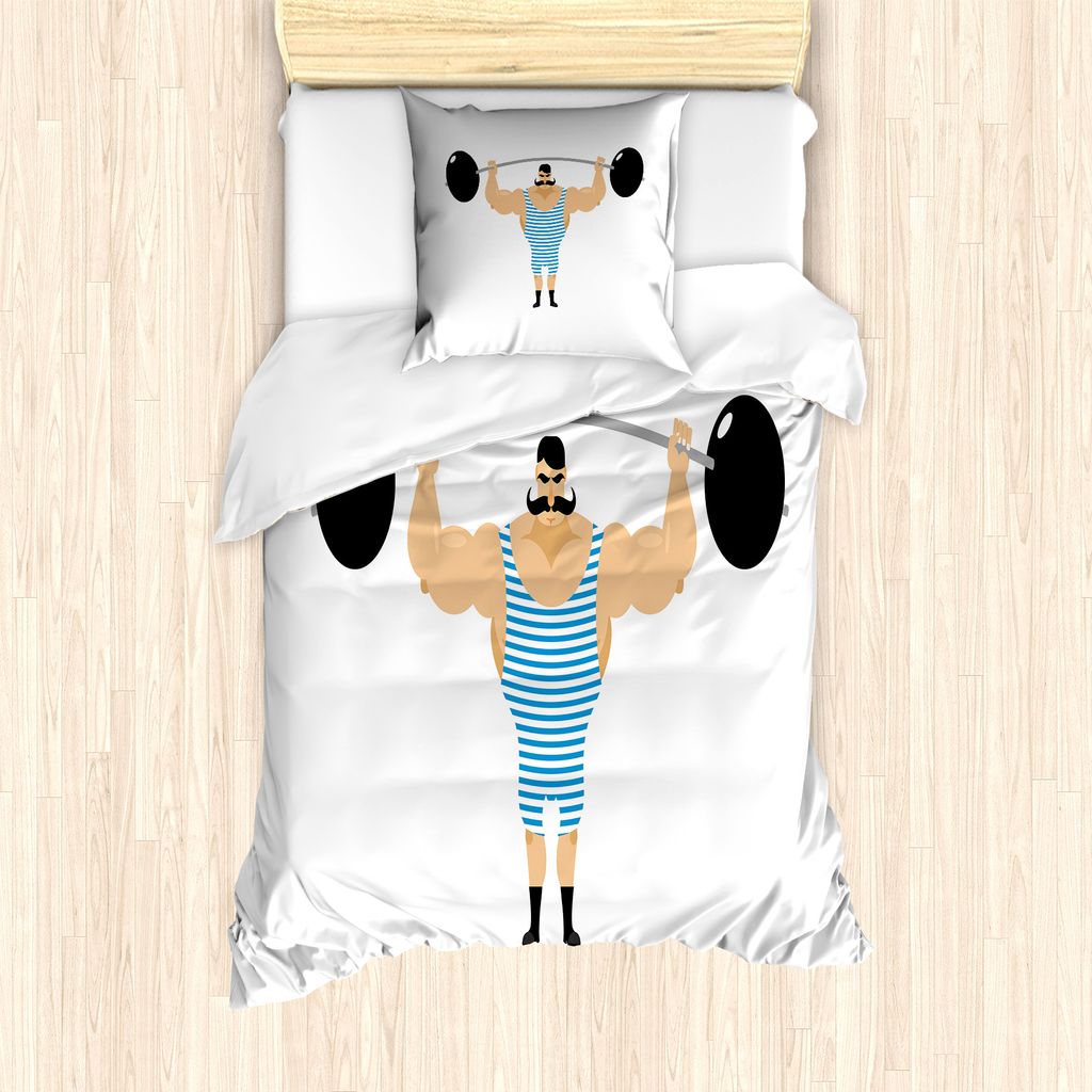 ABAKUHAUS Zirkus Bettbezug Set für Einzelbetten, Bodybuilder Weight, Milbensicher Allergiker geeignet mit Kissenbezug, 135 cm x 200 cm - 80 x 80 c...