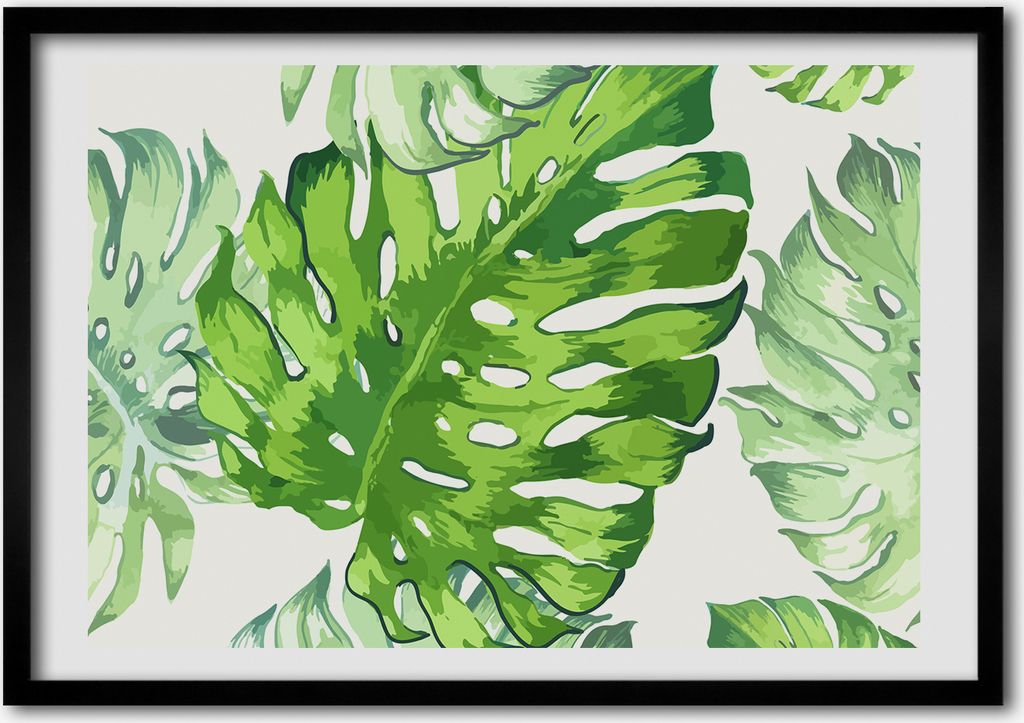 Bild - Bilderrahmen - 100 cm x 70 cm - MDF - Rahmen - Foto - Wandkunst tropische Blätter