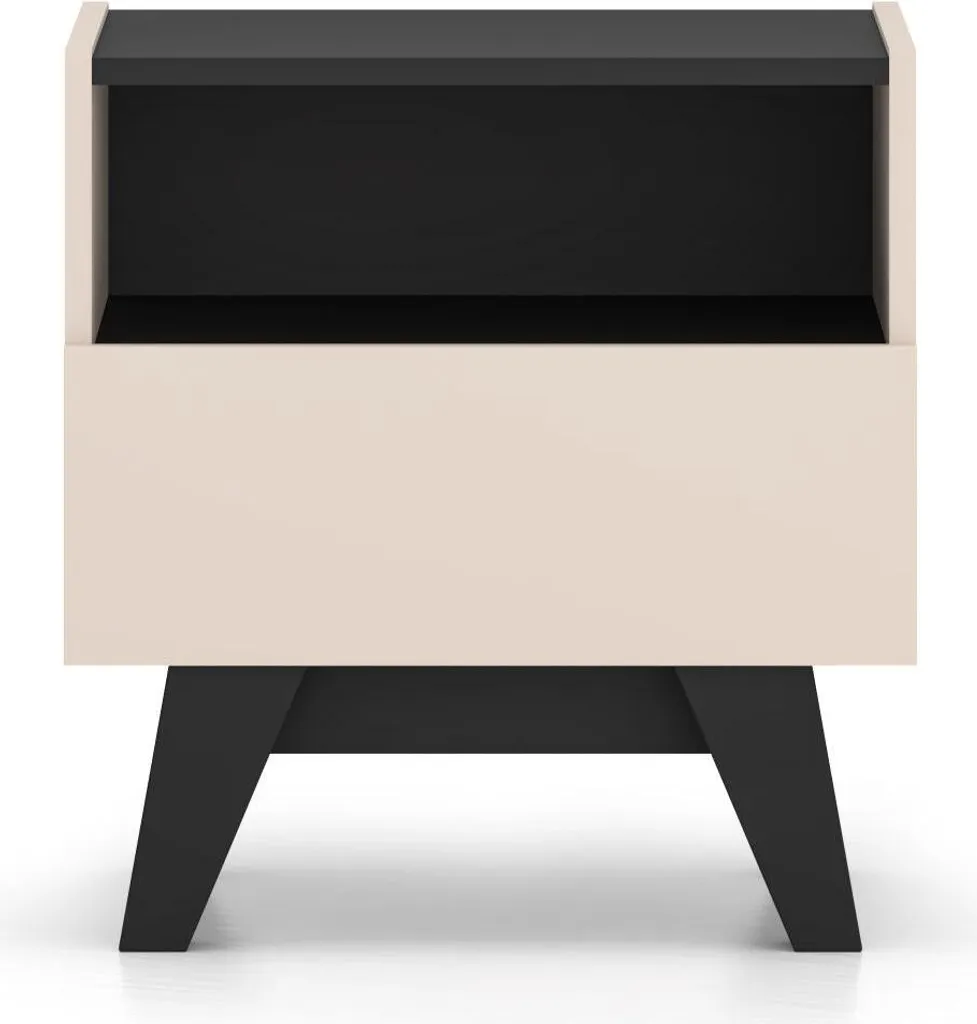 Table de Nuit 50cm Beige et Noir Freshion - Structure Robuste et Design