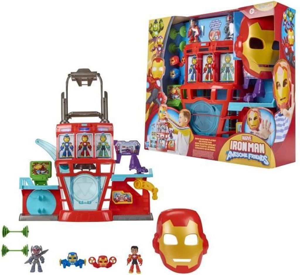 Iron Man Elektronisches Hauptquartier Spielset, 2 Figuren, 5 Zubehörteile, Marvel Iron Man and his Awesome Friends, 4+ Jahre