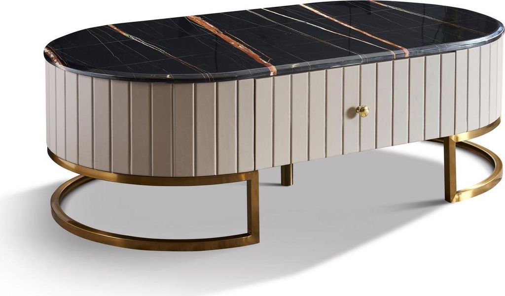 Ovaler Couchtisch Luxus Wohnzimmer Italienische Möbel Tische Marmor Edelstahl