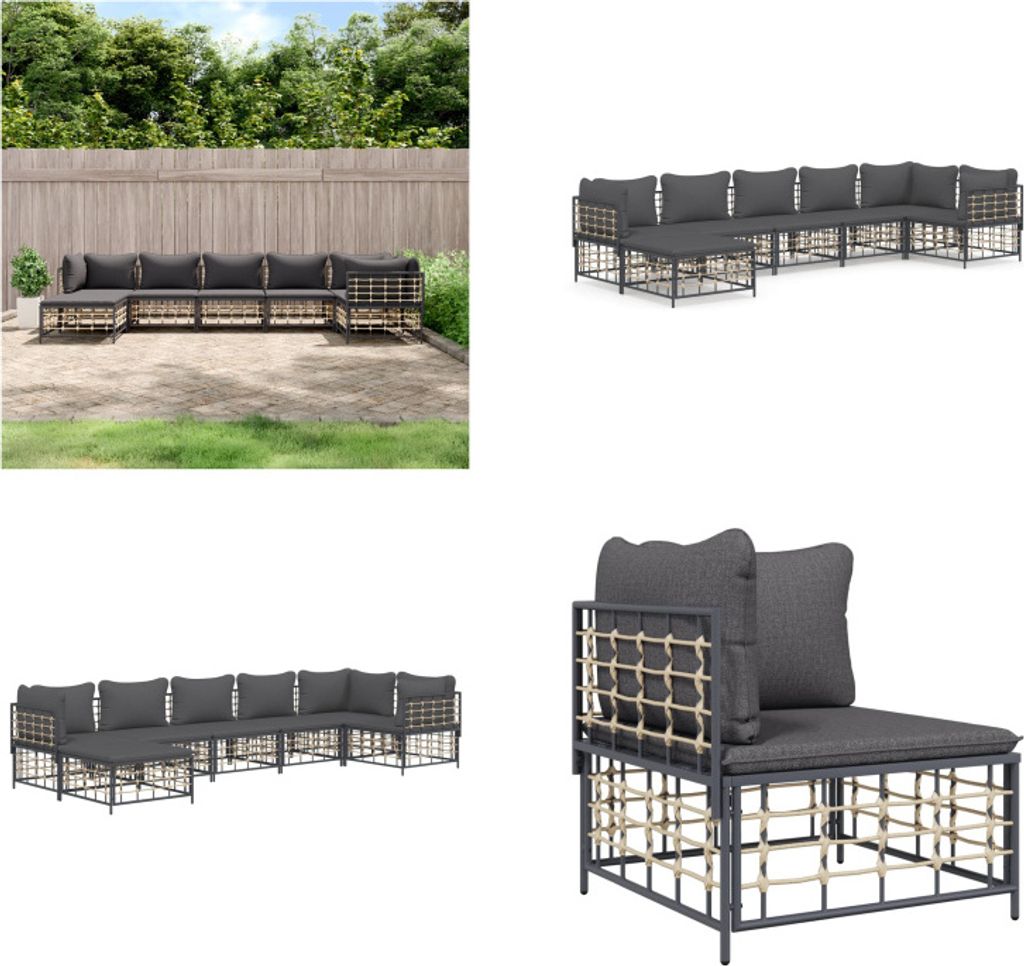 vidaXL 7 tlg. Garten Lounge Set mit Kissen Anthrazit Poly Rattan - Garten Lounge Set - Garten Lounge Sets - Lounge Set - Gartenmöbel