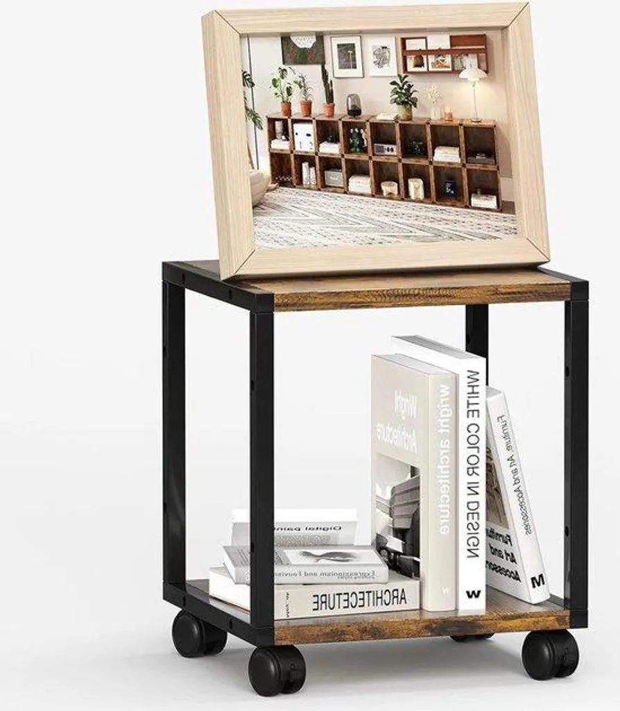 Étagère modulaire en bois sur roulettes brun rustique 264 x 264 mm