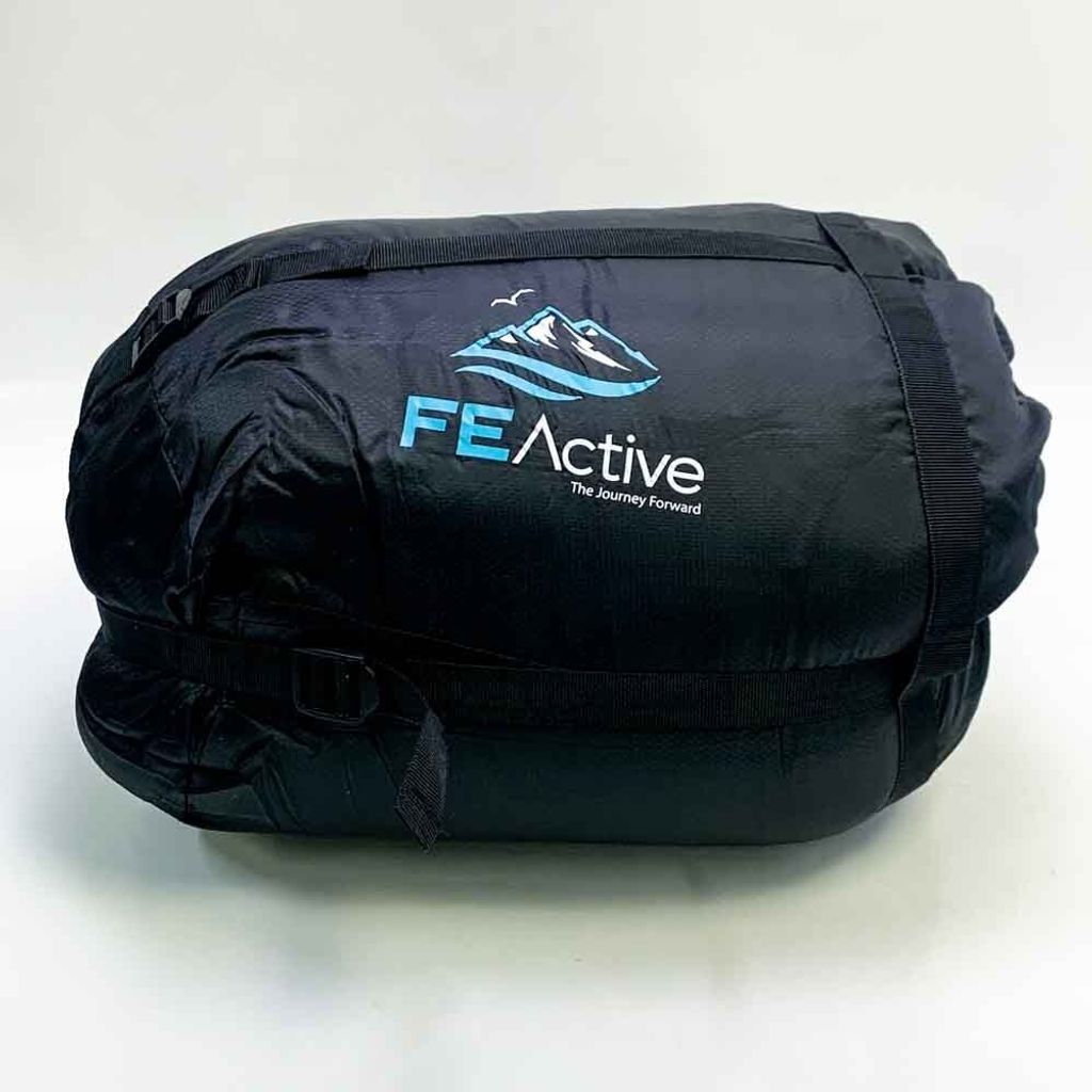 FE Active – Schlafsack 3-4 Jahreszeiten mit Kapuze, Extra lang 228 cm x 78 cm, wasserabweisender Schlafsack für Abenteuer im Freien, Camping, Ru...