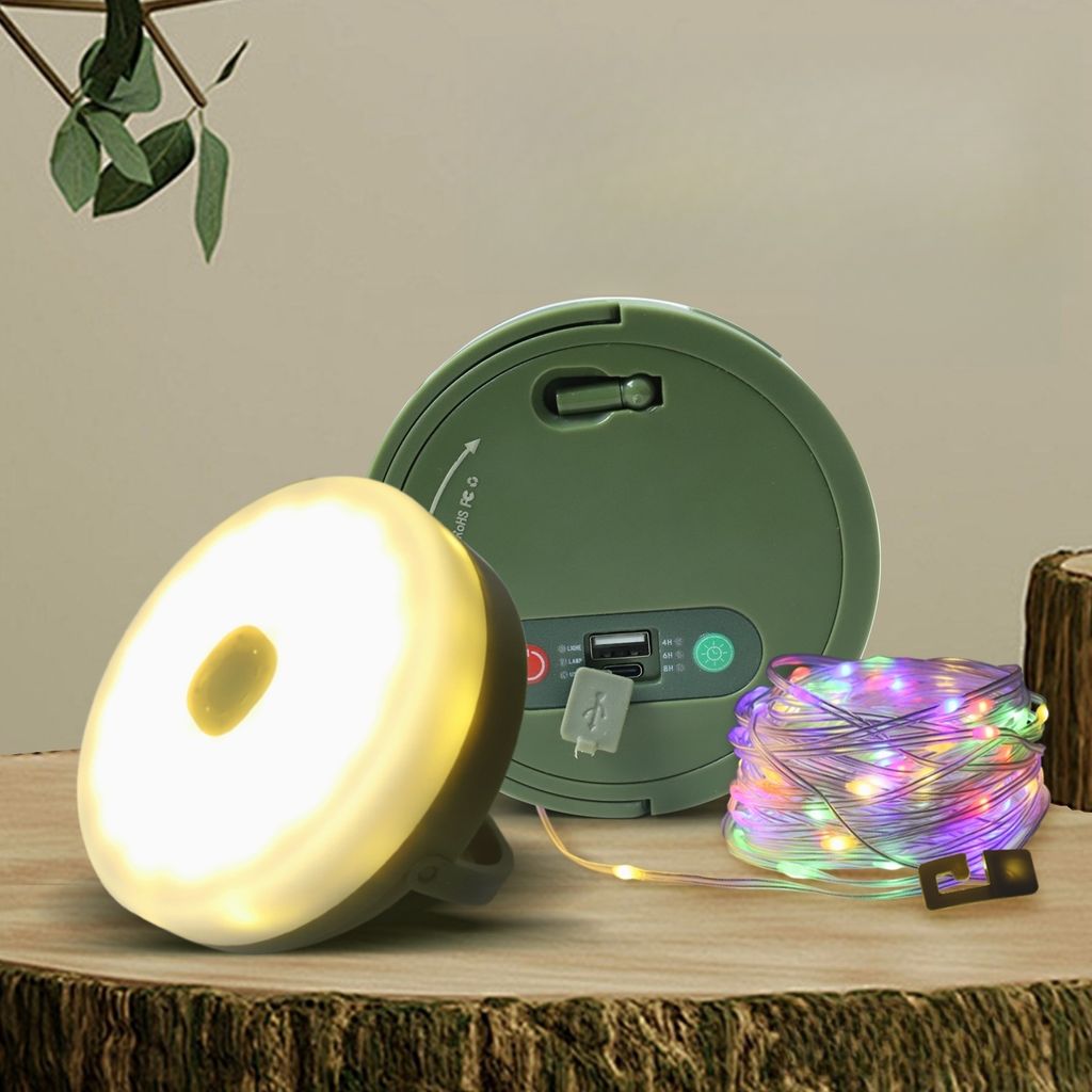 Camping-Lichterkette,2-in-1 bunte Lichterkette,10M Campinglampe,Rückwärtsaufladung,Wasserdicht ,wiederaufladbare LED-Camping-Laterne für Outdoor...