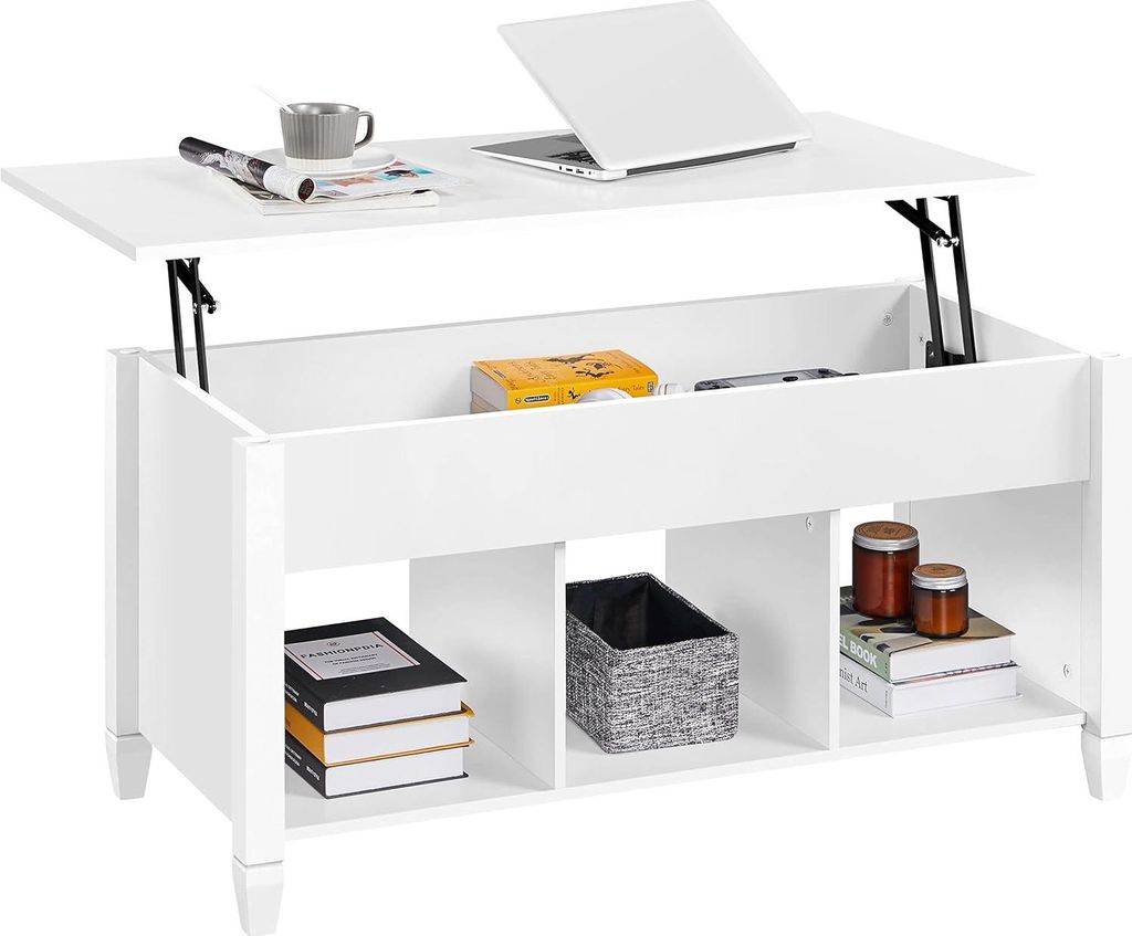 Salontisch, höhenverstellbar, Couchtisch mit hochklappbarer Tischplatte, Hebetisch, versteckter Stauraum, Beistelltisch aus Holz, für das Wohnzim...