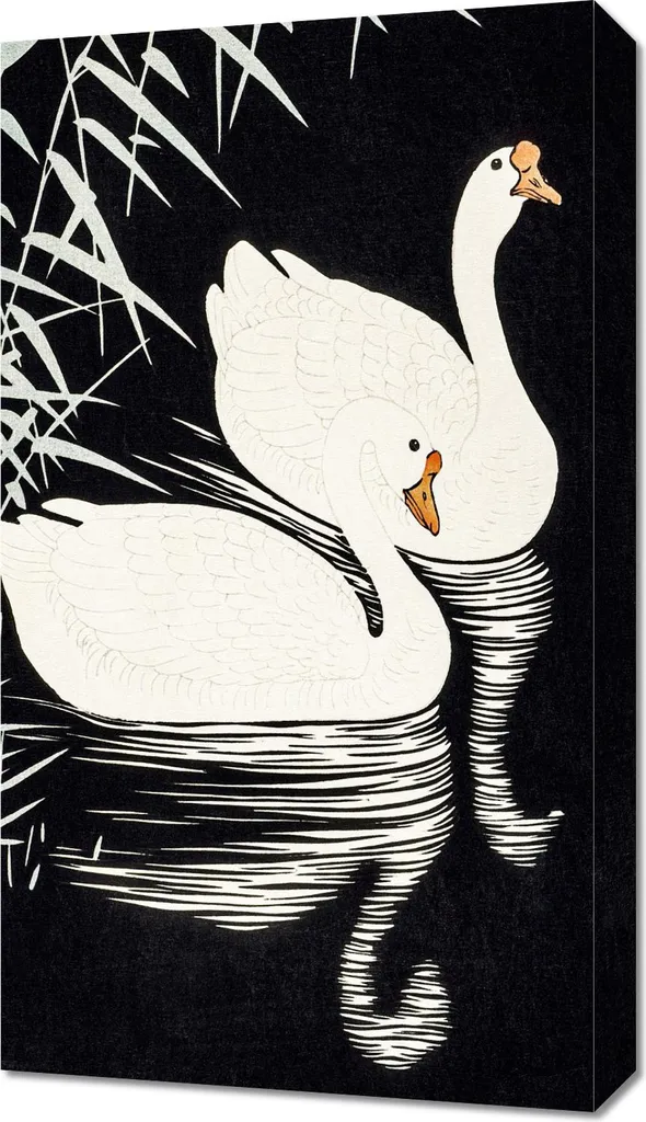 Quadro 40x70 cm White Chinese Geese Koson - Arte Giapponese per Salotto