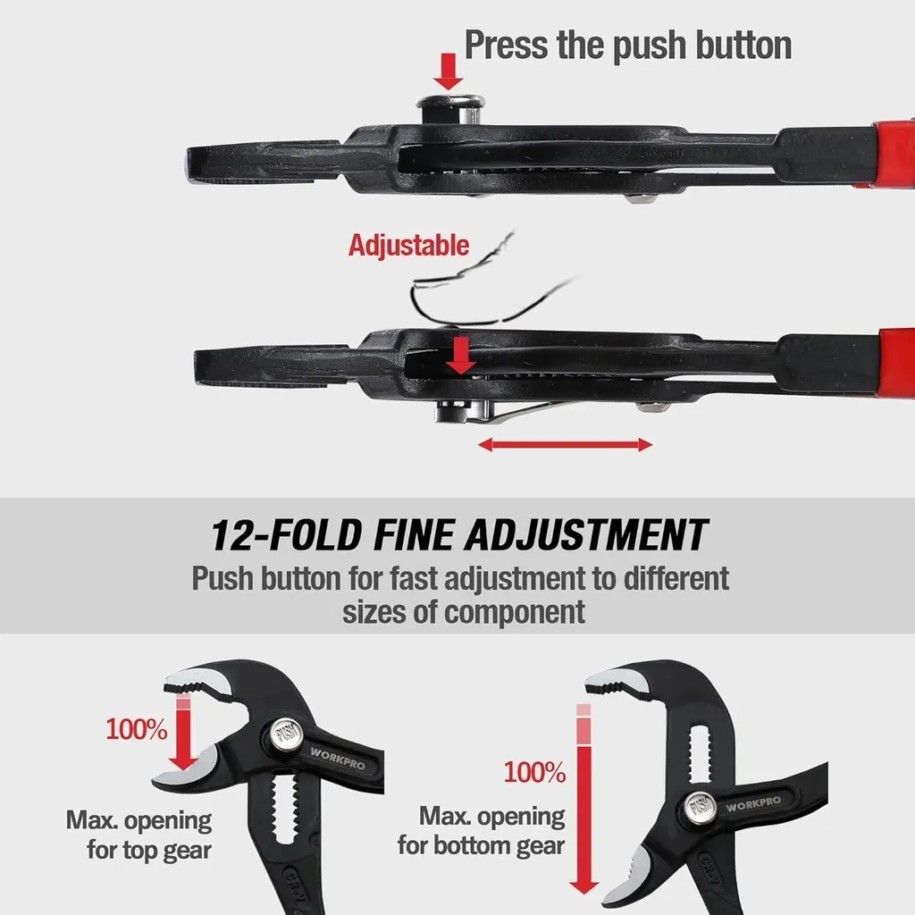 Pince à pompe à eau réglable WORKPRO 180mm antidérapante en acier robuste - 7