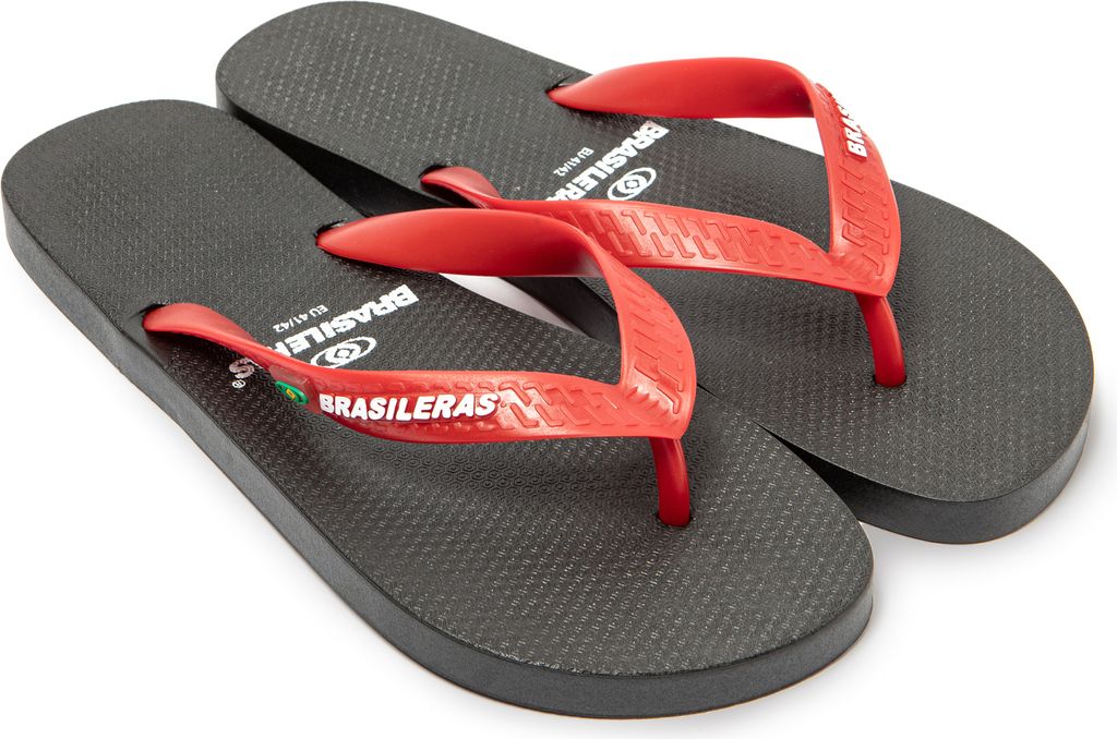 BRASILERAS Herren Zehensandalen mit rutschfester Sohle bequem schuhe strand/schwimmbad/stadt schwarz rot 41/42 EU - UBCCPOM