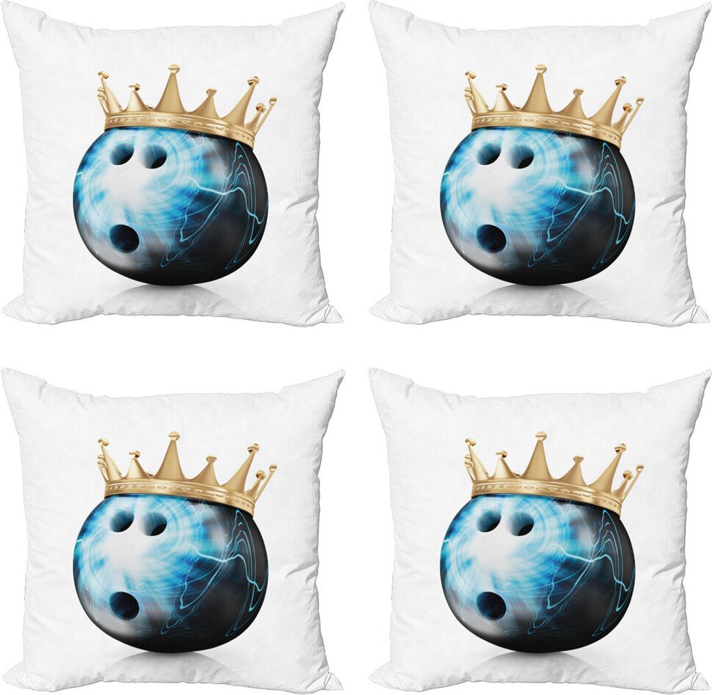 ABAKUHAUS Bowling-Party Kissenbezug Set (4 Stück), Ball mit Krone, Moderner Doppelseitiger Digitaldruck, 45 cm x 45 cm, Himmelblau Schwarz Beige