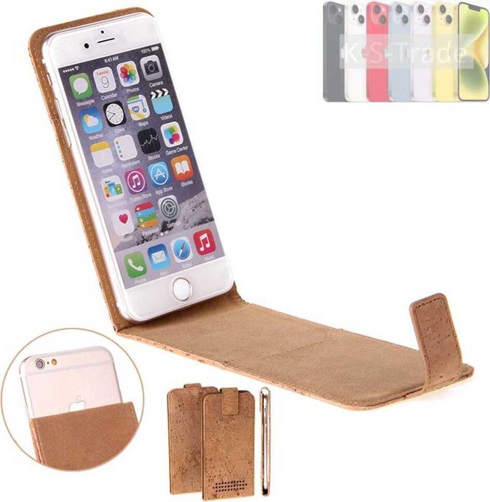 K-S-Trade Handyhülle kompatibel mit Apple iPhone 15 Plus Kork Hülle Flipstyle Case Schutzhülle Kork Case Hülle Flip cover Klapphülle Klapp, braun