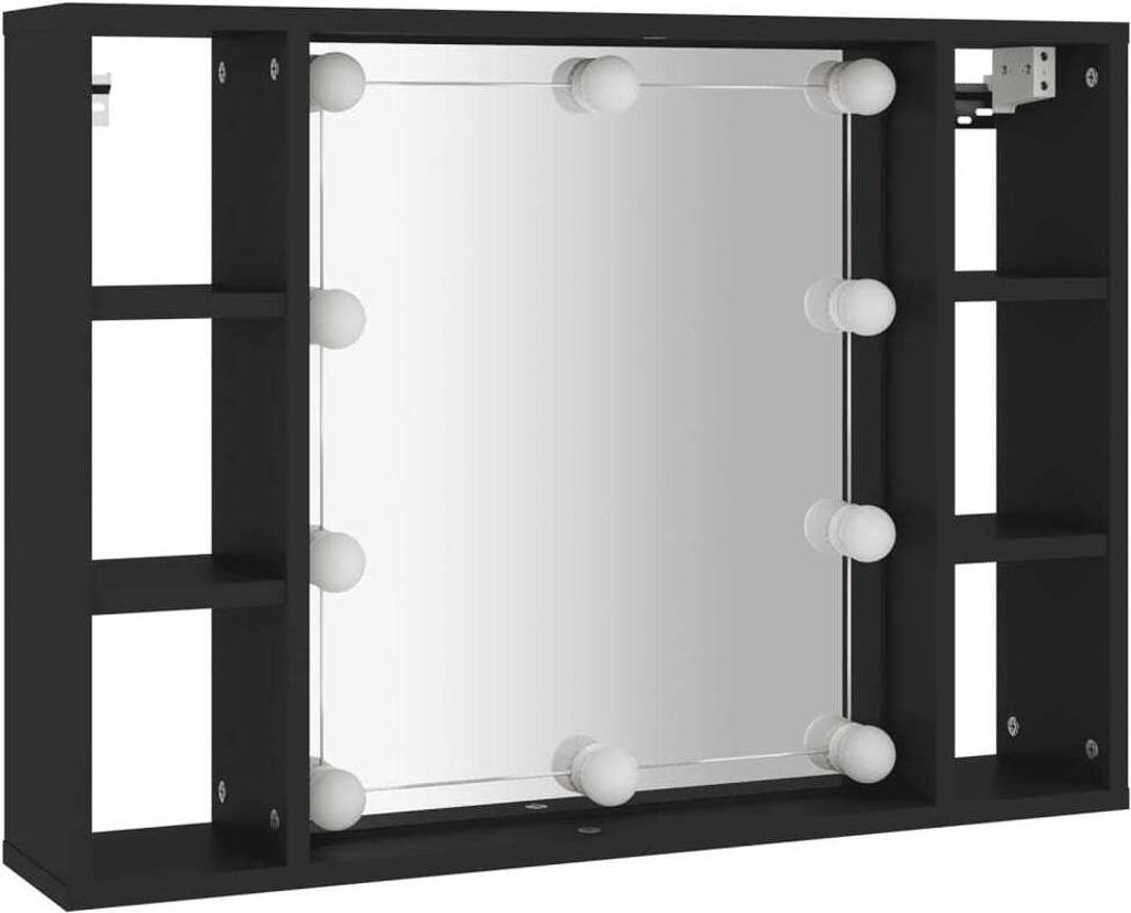 vidaXL Szafka lustrzana z LED czarna 76x15x55 cm Zdjęcie produktu 