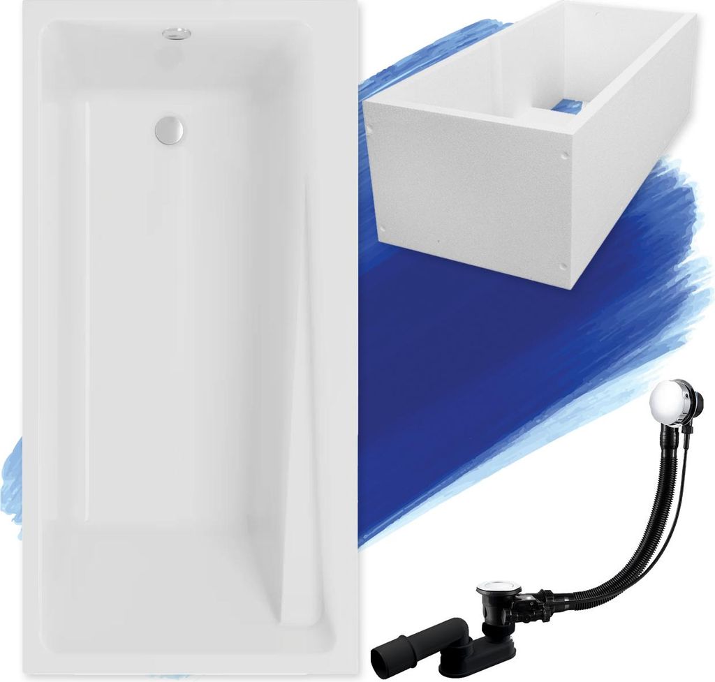 BADLAND Badewanne Rechteck Elza 150x70 mit Ablaufgarnitur, Füßen und Wannenträger GRATIS