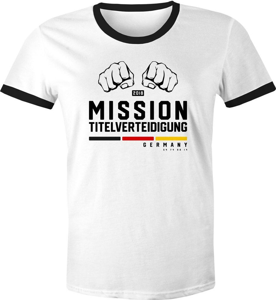 Herren WM-Shirt Mission Titelverteidigung Fäuste Fußball Weltmeisterschaft 2018 Fan-Shirt Deutschland weiß-schwarz XL
