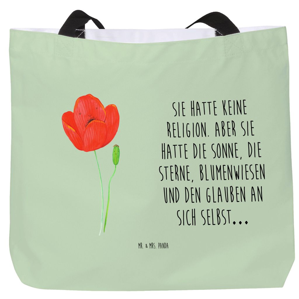 Mr. & Mrs. Panda Beutel Blume Mohnblume - Blattgrün - Geschenk, Garten, Selbstliebe, Glaube, Religion, Mohn, Laptoptasche, Respekt, Tragetasche, T...